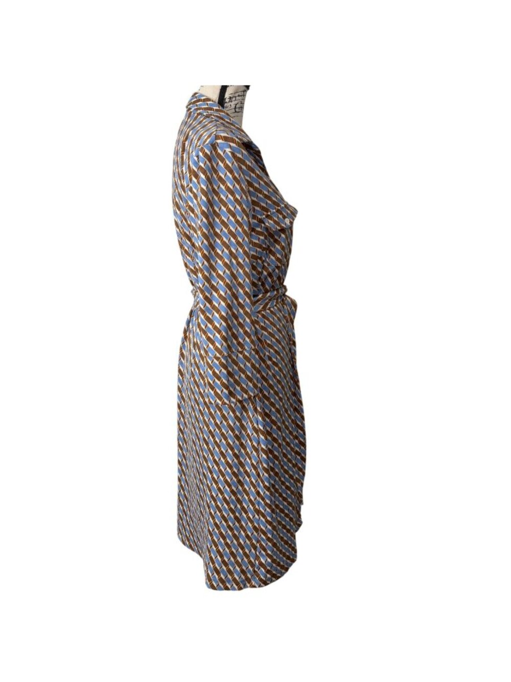 J. McLaughlin Womens Size L Shirt Dress Belted Button-Up Geometric Blue Brown - Picture 2 of 8